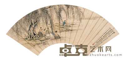 蔡光甫 1942年作 捕鱼图 扇面 17.5×52cm